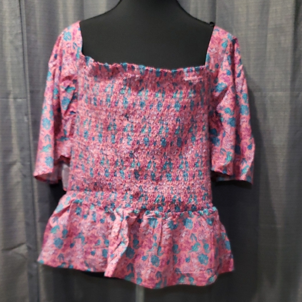 Simply Southern Seahorse Smocked Off-Shoulder Top - Pink and Blue